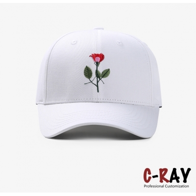 Custom made small MOQ baseball cap with shiny rose embroidery logo