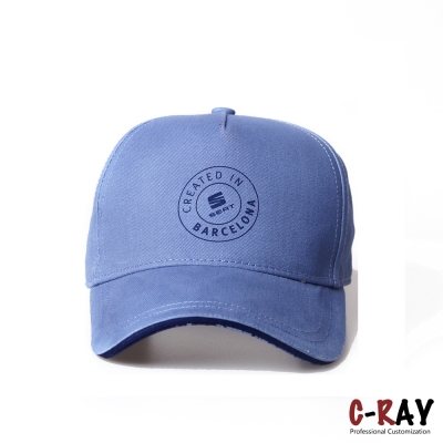 Wholesale Light Blue 5 Panels Baseball Caps With Strap Embossed Buckle