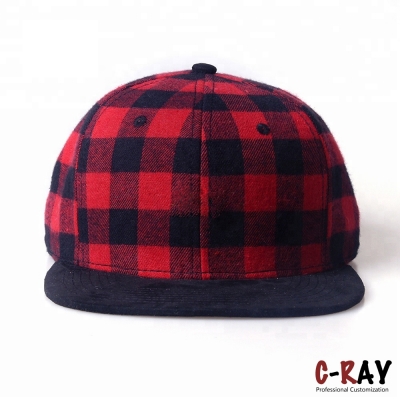 6 Panel Plain Plaid Strapback Cap Custom Adjustable Hat
