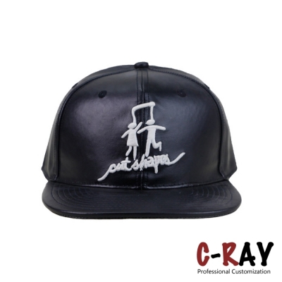 Wholesale Black Faux Leather Flat Birm Blank Snapback Cap Hat For Fashion Show Use