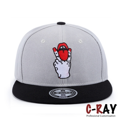 6 panels flat embroidery snapback cap with sticker