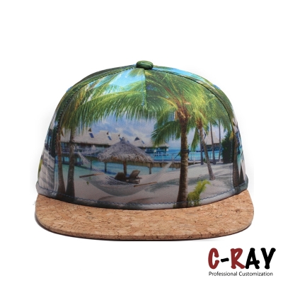 5 panels Wholesale Polyester Floral Sublimation Printed Hawaii Cap with cork brim
