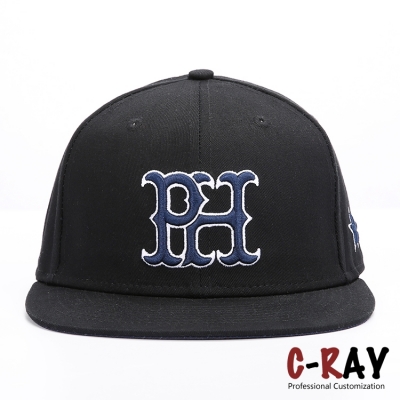 black cotton snapback cap with 3D embroidery