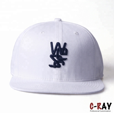 6 panels white color snapback cap with 3D embroidery 