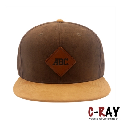 6 panels suede snapback cap with leather patch