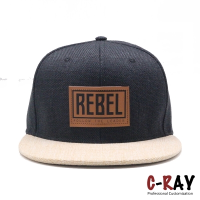 hemp material snapback cap with leather patch