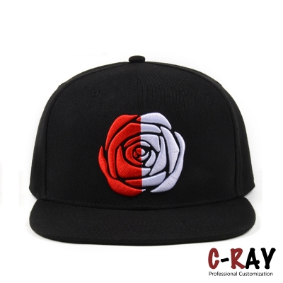High quality custom made fashion snapback cap and hat with 3D rose embroidery logo