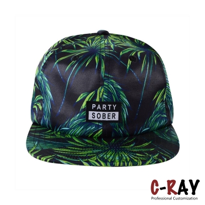 digital printing polyester 6 panels snapback cap with woven patch