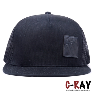 5 panels snapback trucker cap snapback mesh cap with leather patch