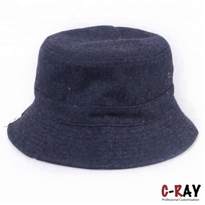 melton wool cool designer stylish navy blue embroidery logo bucket hat 