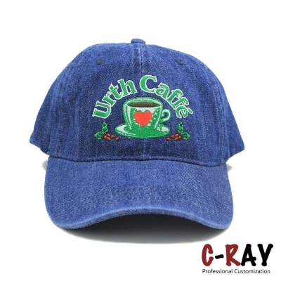 custom fashion dad hat cap, denim baseball cap with embroidered logo